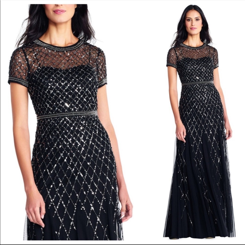Adrianna Papell Black Beaded Sequin Mesh Dress 2